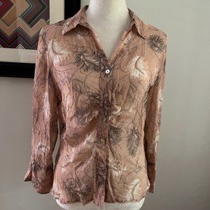 Tess Blush Sheer Silk Button-down Long-sleeved Blouse 8